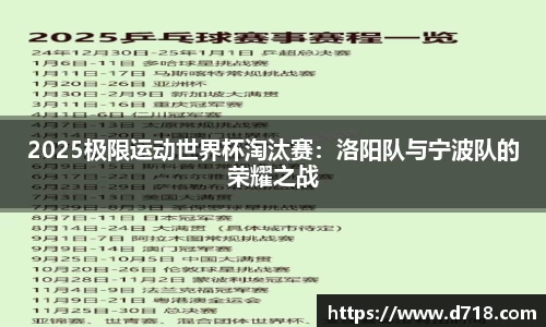 2025极限运动世界杯淘汰赛：洛阳队与宁波队的荣耀之战